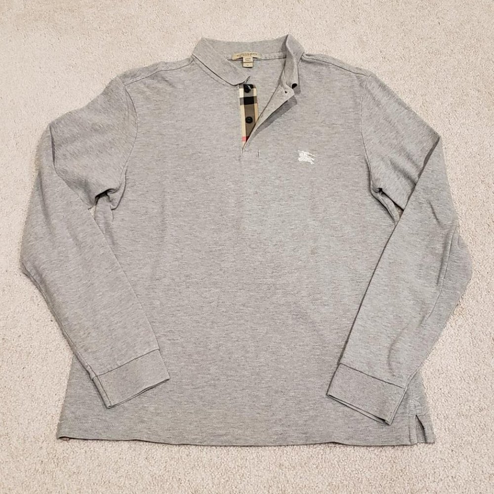 Burberry Gray Long Sleeve Polo Shirt
